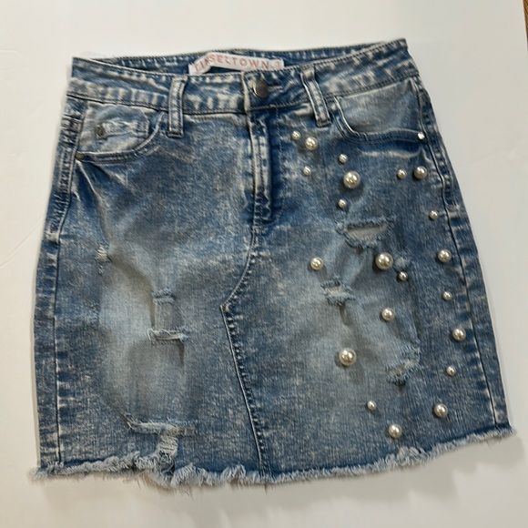 Tinseltown Skirts Tinseltown Denim Mini Skirt With Pearl Embellishments Poshmark
